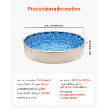 Round Pool Liner 30ft Overlap Style Pool Liner 54in Wall Height Durable