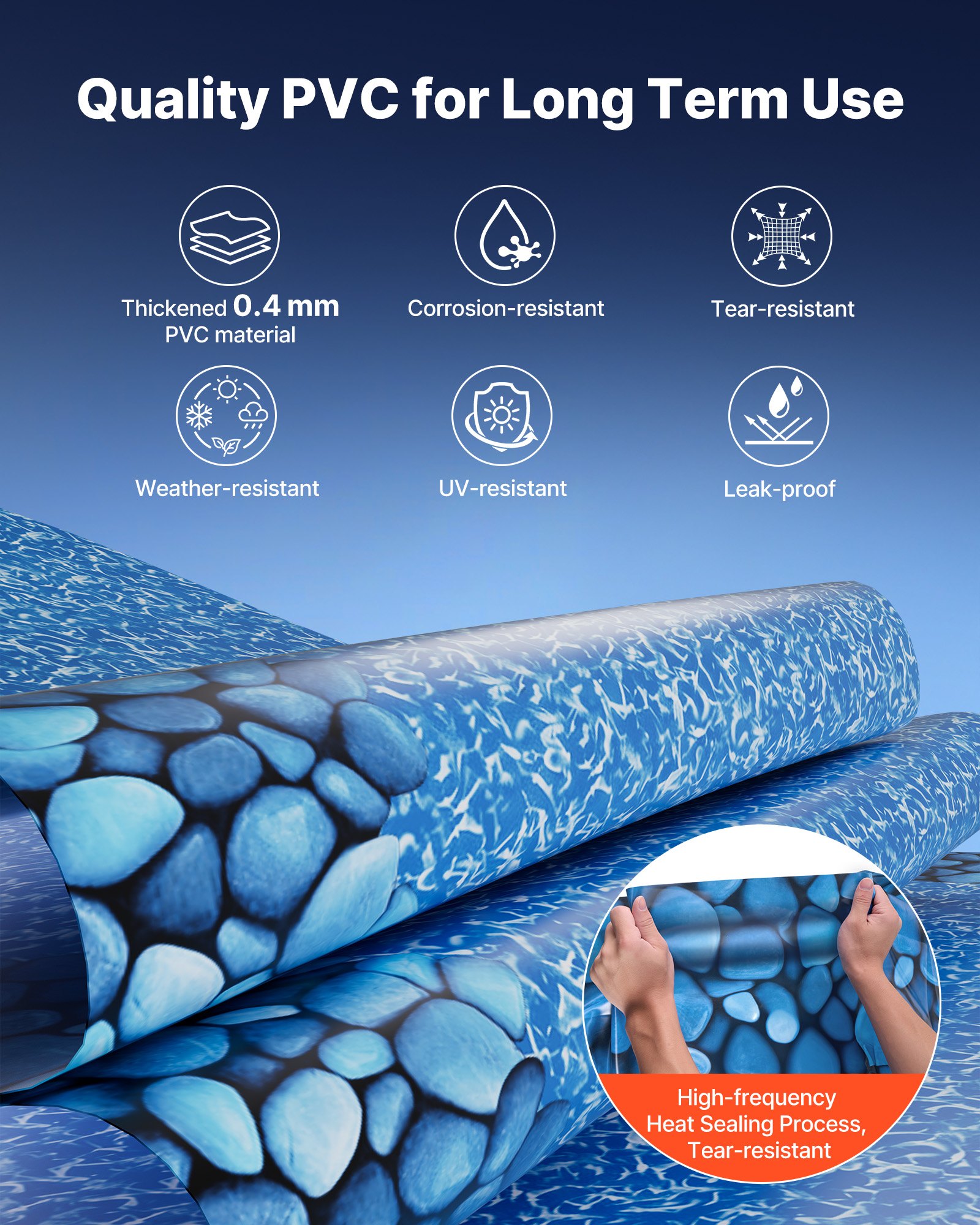 VEVOR 27ft Pool Liner, Round UniBead Swimming Pool Liner for 52 in Wall Height, Premium Vinyl, Easy Install with Leak-Proof Patches, Designed for Steel Sided Above-Ground,Outdoor, Boulder Swirl