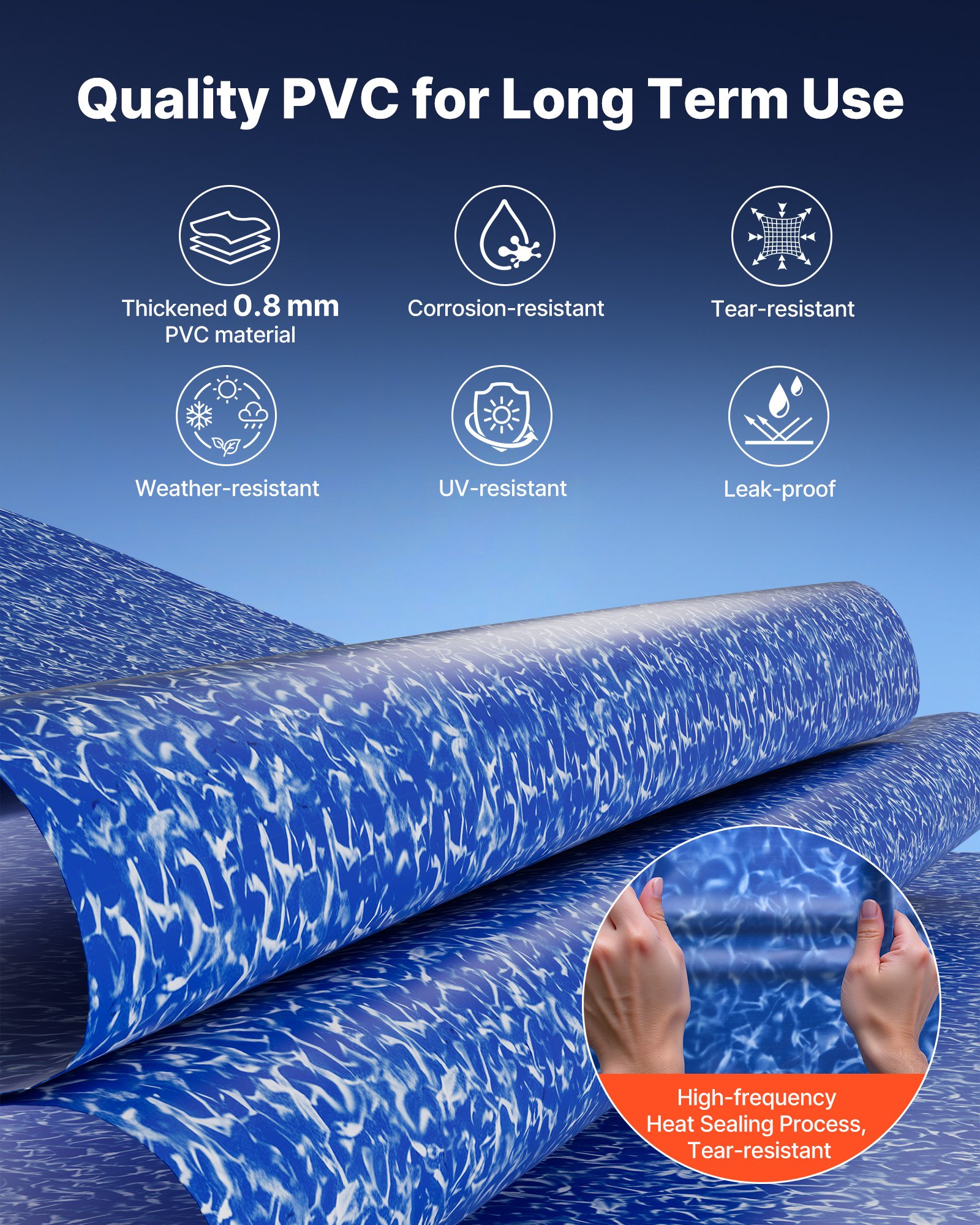 VEVOR 8ft Pool Liner, Round Overlap Swimming Pool Liner for 27.5 in Wall Height, Heavy Gauge Vinyl, Easy Install with Leak-Proof Patches, Designed for Steel Sided Above-Ground,Outdoor, Crystal