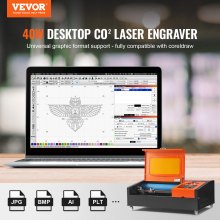 VEVOR 40W Desktop CO2 Laser Engraver, 12 x 8 in, 11.8 IPS Laser Cutter Machine with Water-Cooled Laser Tube, Compatible with CorelDRAW, Windows XP 7 8 10, EMF, JPG, PLT, WMF, for Wood Acrylic Fabric