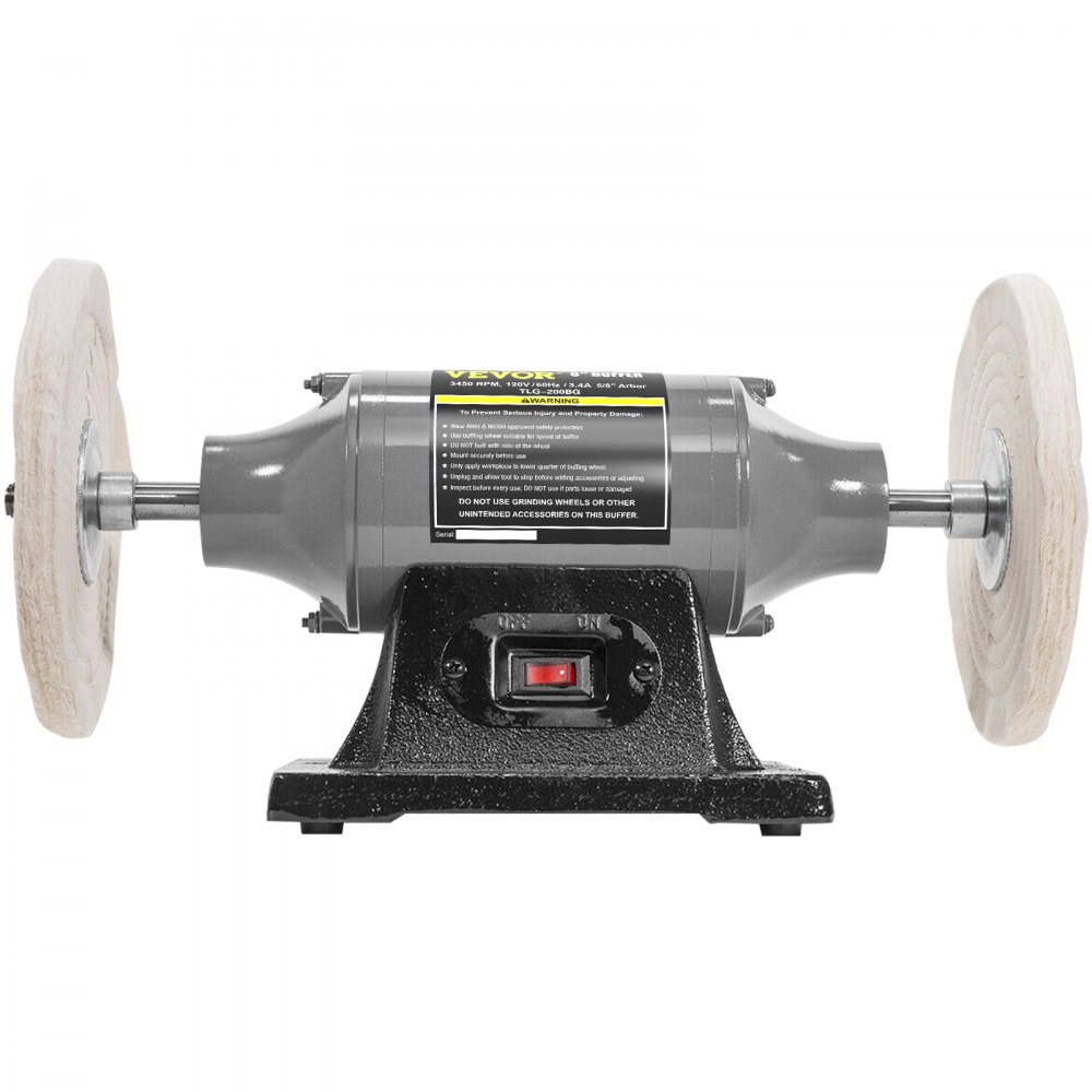 VEVOR Bench Buffer Polisher, 8 inch Buffing Machine 350W 3/4HP Motor with 3600 RPM, Heavy Duty Benchtop Lathe Polishing Machine for Jewelry, Wood, Silver, Amber, Metal, Jade