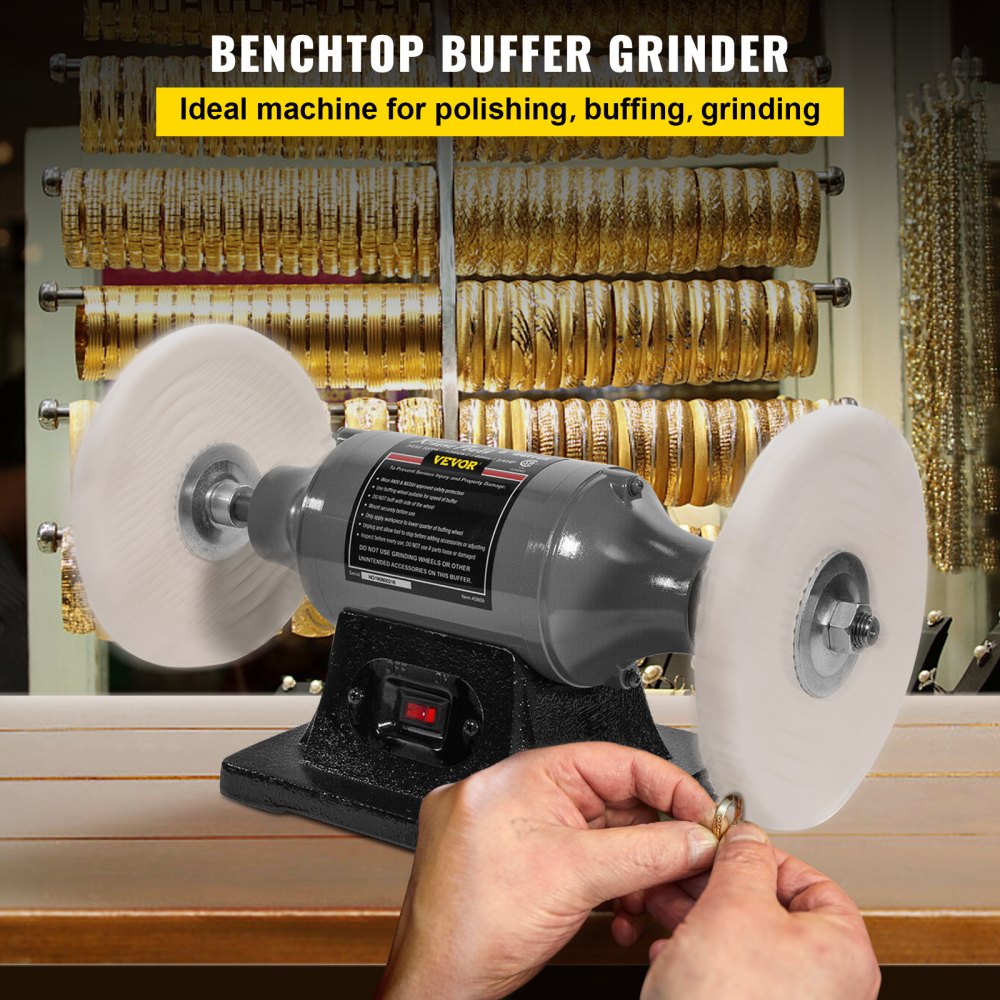 6 in. Heavy-Duty Bench Buffer Polisher, Buffing and Polishing Machine for  Metal, Jewelry, Knives, Wood, Jade and Plastic
