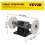 VEVOR Bench Buffer Polisher, 8 inch Buffing Machine 370W Motor with 3600 RPM, Heavy Duty Benchtop Lathe Polishing Machine for Jewelry, Wood, Silver, Amber, Metal, Jade