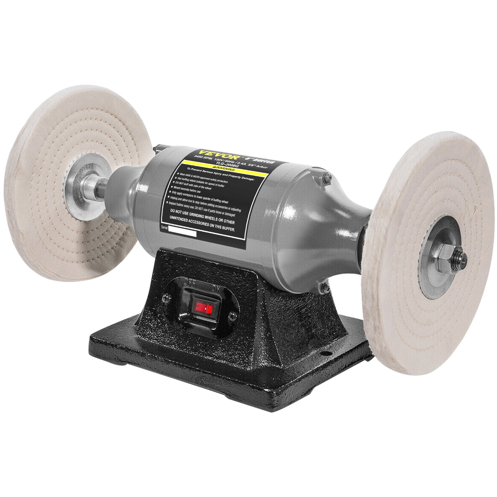 VEVOR Bench Buffer Polisher, 8 inch Buffing Machine 350W 3/4HP Motor with 3600 RPM, Heavy Duty Benchtop Lathe Polishing Machine for Jewelry, Wood, Silver, Amber, Metal, Jade