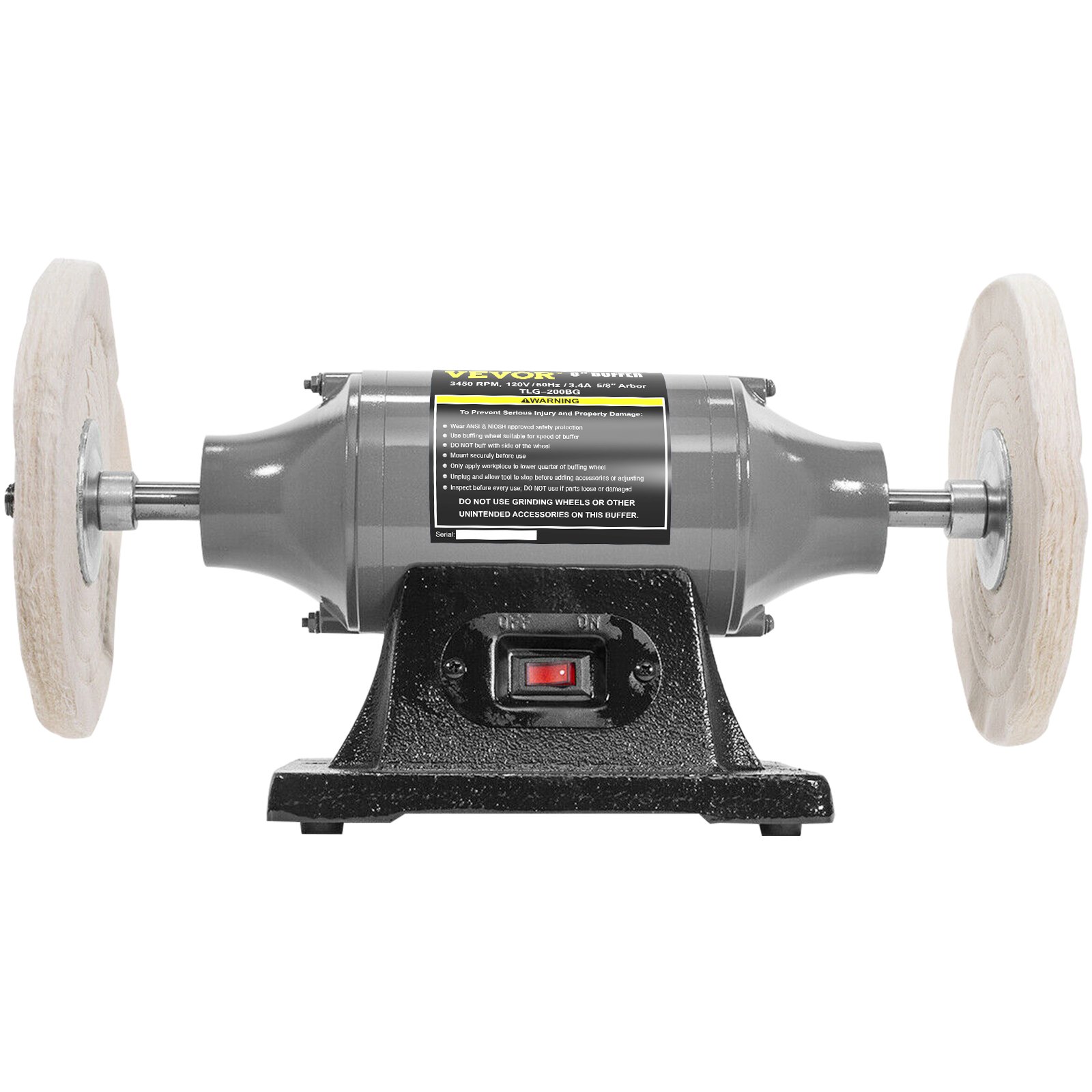 VEVOR Bench Buffer Polisher, 8 inch Buffing Machine 350W 3/4HP Motor with 3600 RPM, Heavy Duty Benchtop Lathe Polishing Machine for Jewelry, Wood, Silver, Amber, Metal, Jade