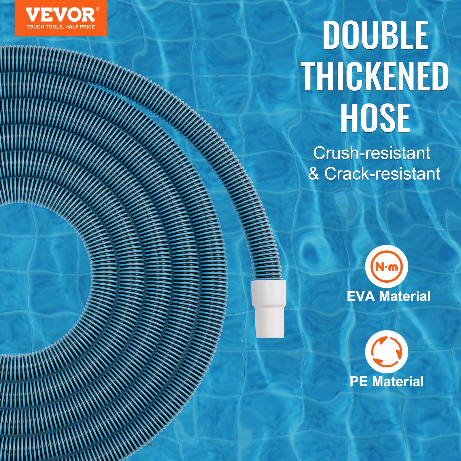VEVOR Heavy Duty Swimming Pool Hose, 1-1/2-Inch x 30-Feet, Pool Vacuum Cleaning Hose, Compatible with Above Ground Pool In-Ground Pool Sand Filter Pump Pool Pump Pool Skimmer Various Cleaning