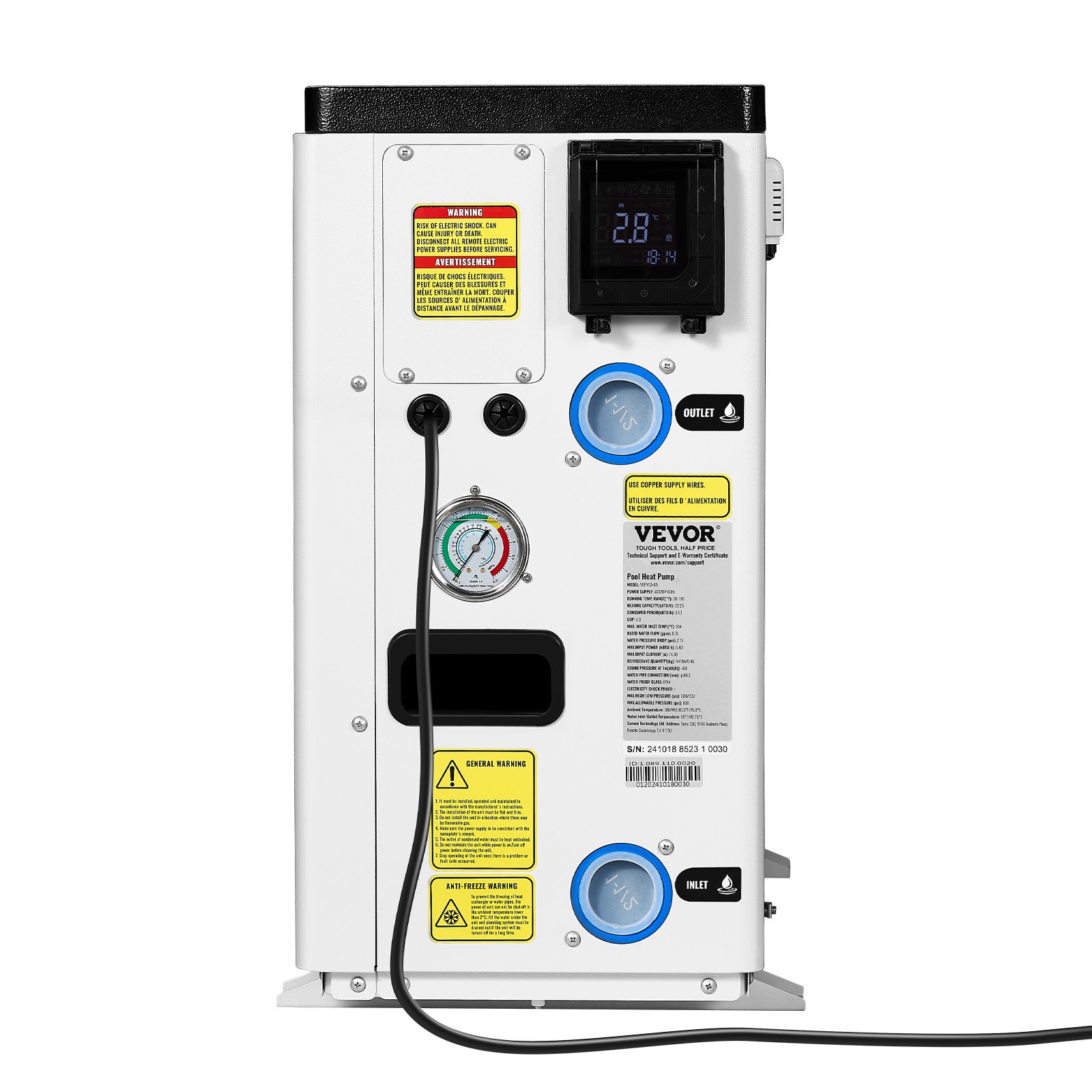 VEVOR Electric Pool Heat Pump, 22250 BTU, Pool Heaters for 3171-6605GAL Above and In Ground Pools, Low Noise, Heating and Cooling Highly Efficient & Energy-Saving Pool Water Heater AC120V 60Hz