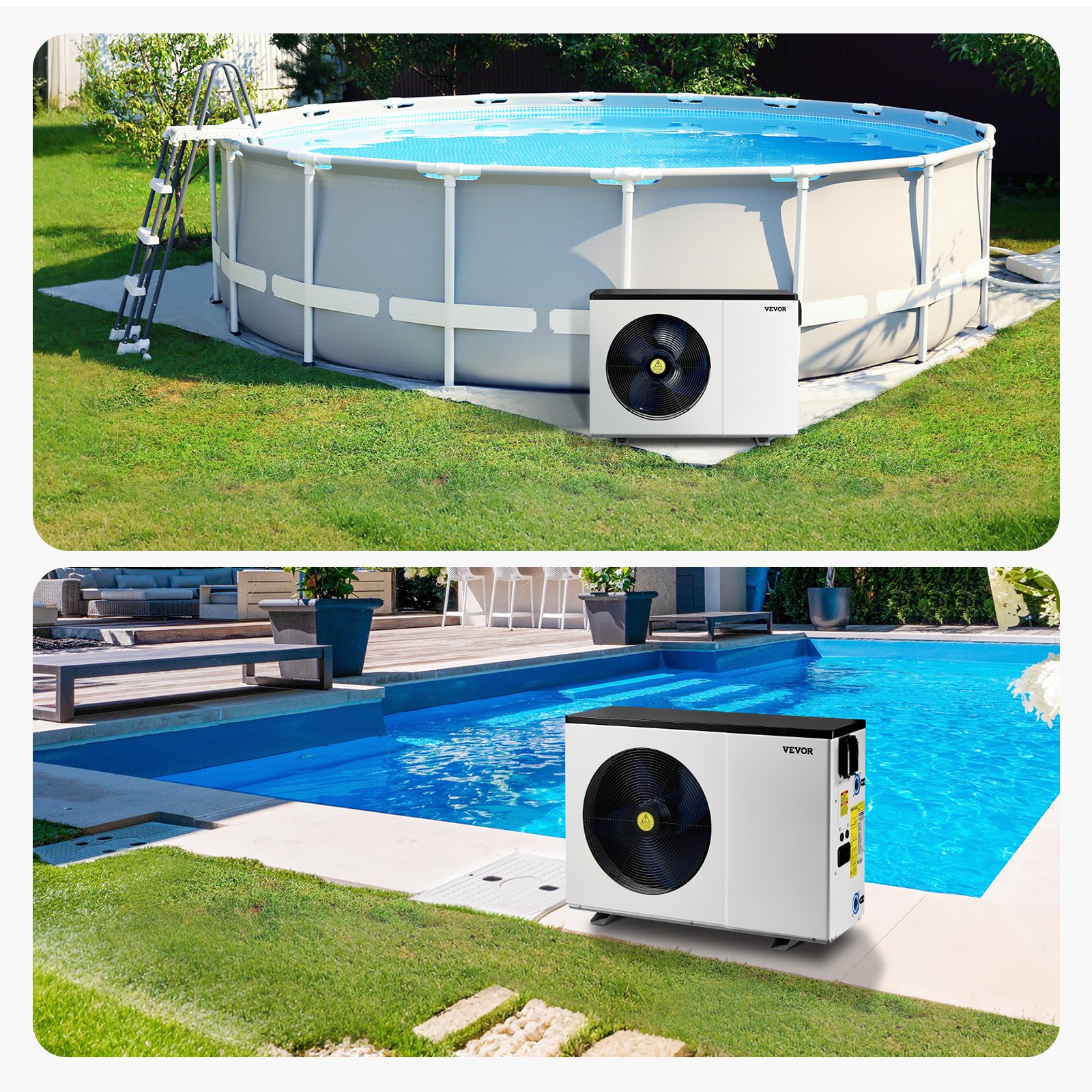 VEVOR Electric Pool Heat Pump, 51200 BTU, Pool Heaters for 7926-15851GAL Above and In Ground Pools, Low Noise, Heating and Cooling Highly Efficient & Energy-Saving Pool Water Heater AC208-230V 60Hz