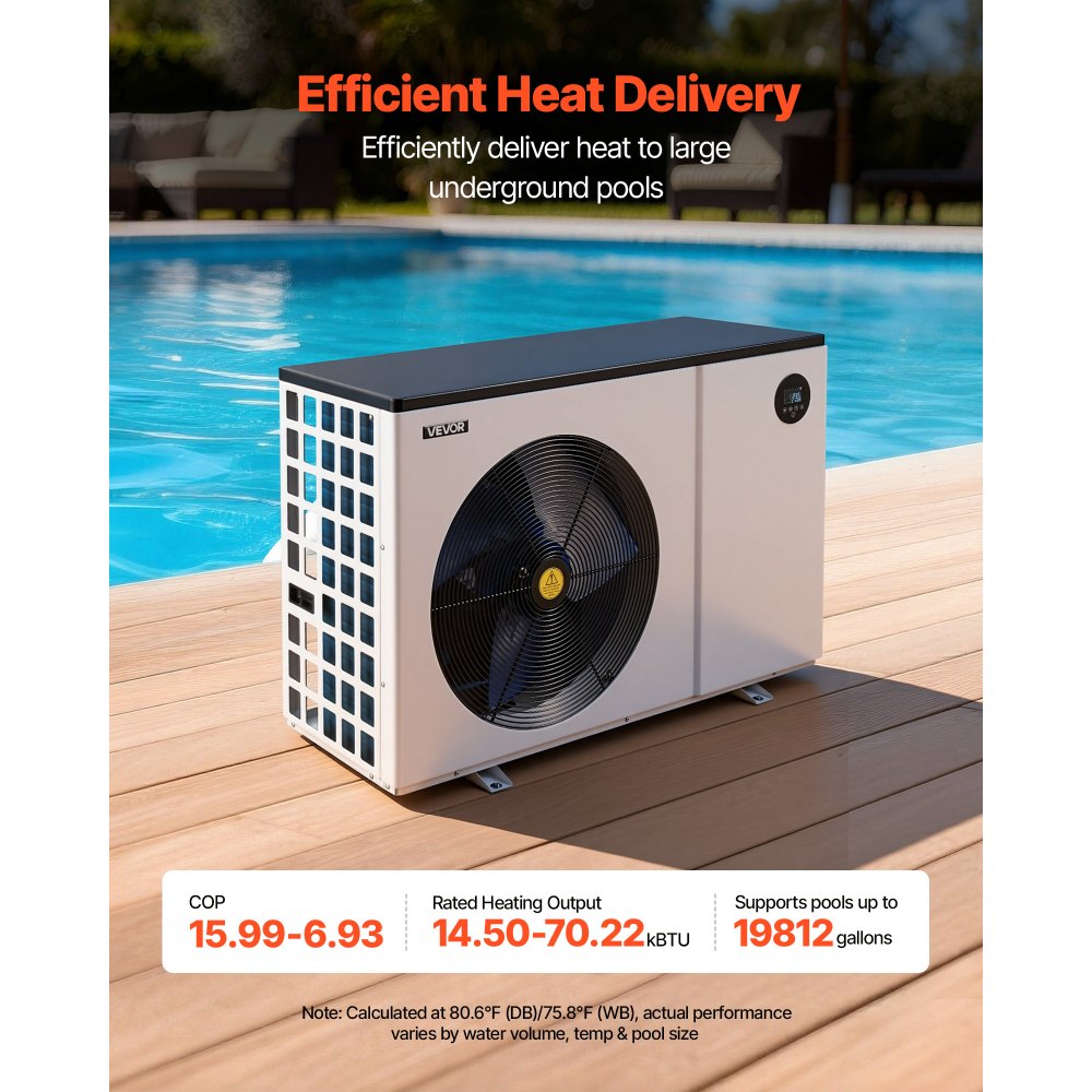 VEVOR Pool Heat Pump Max 70730 BTU, Electric Pool Heater for Above & In-Ground Up to 19812 Gallons, All-DC Inverter Technology, WiFi & App Remote Control, Multiple Protection for Swimming Party