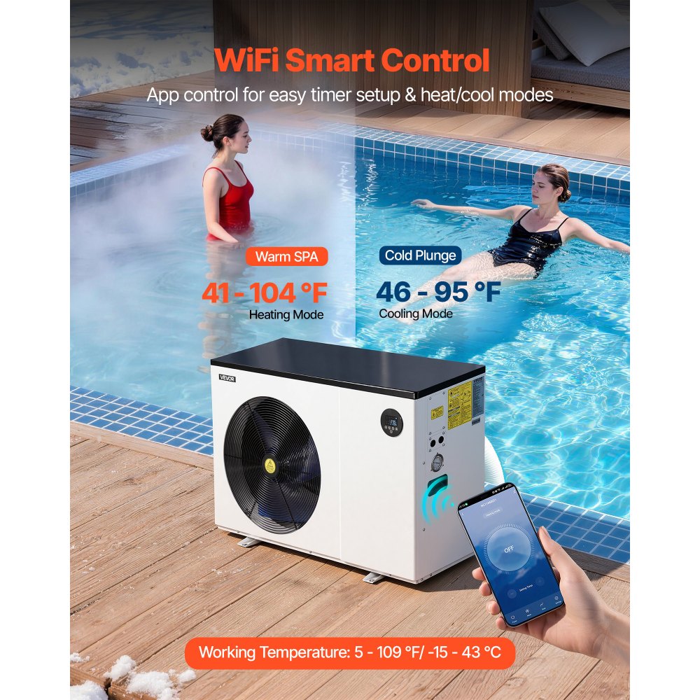 VEVOR Pool Heat Pump Max 70730 BTU, Electric Pool Heater for Above & In-Ground Up to 19812 Gallons, All-DC Inverter Technology, WiFi & App Remote Control, Multiple Protection for Swimming Party