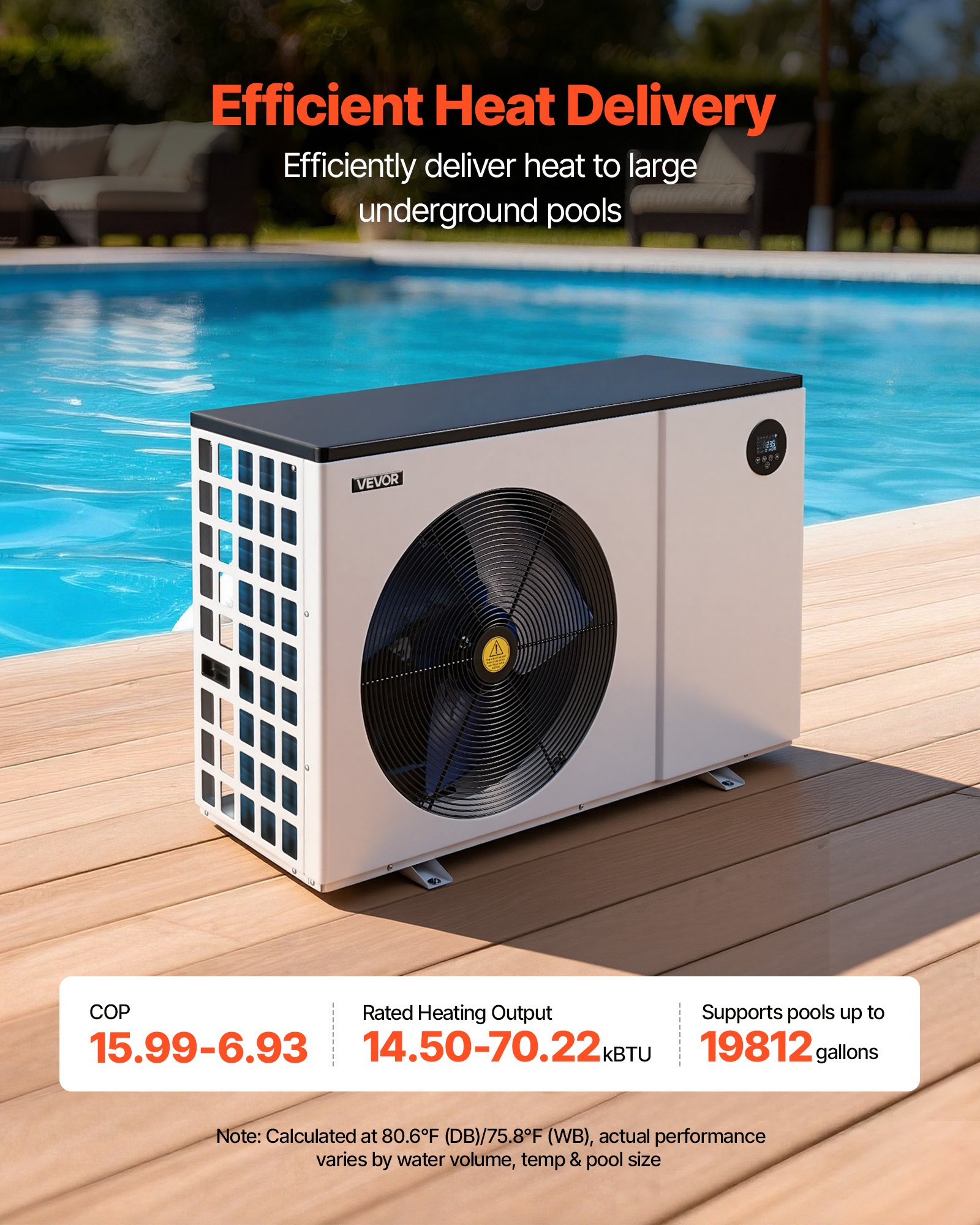 VEVOR Pool Heat Pump Max 70730 BTU, Electric Pool Heater for Above & In-Ground Up to 19812 Gallons, All-DC Inverter Technology, WiFi & App Remote Control, Multiple Protection for Swimming Party