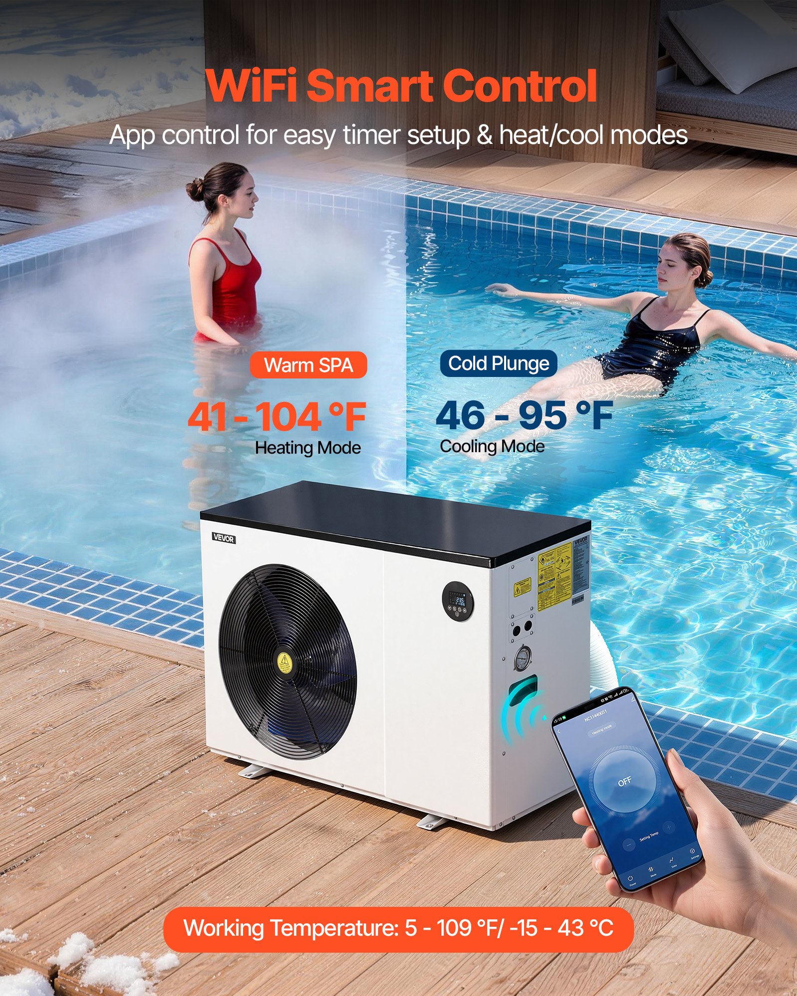 VEVOR Pool Heat Pump Max 70730 BTU, Electric Pool Heater for Above & In-Ground Up to 19812 Gallons, All-DC Inverter Technology, WiFi & App Remote Control, Multiple Protection for Swimming Party