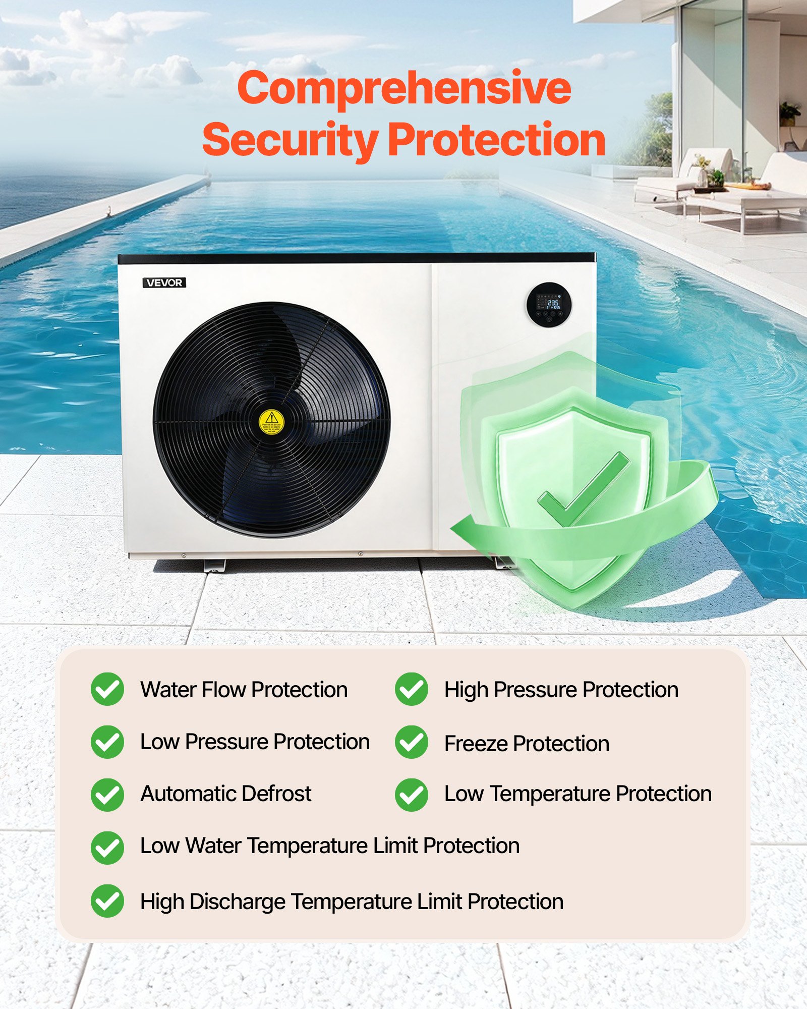 VEVOR Pool Heat Pump Max 93390 BTU, Electric Pool Heater for Above & In-Ground Up to 22455 Gallons, All-DC Inverter Technology, WiFi & App Remote Control, Multiple Protection for Swimming Parties