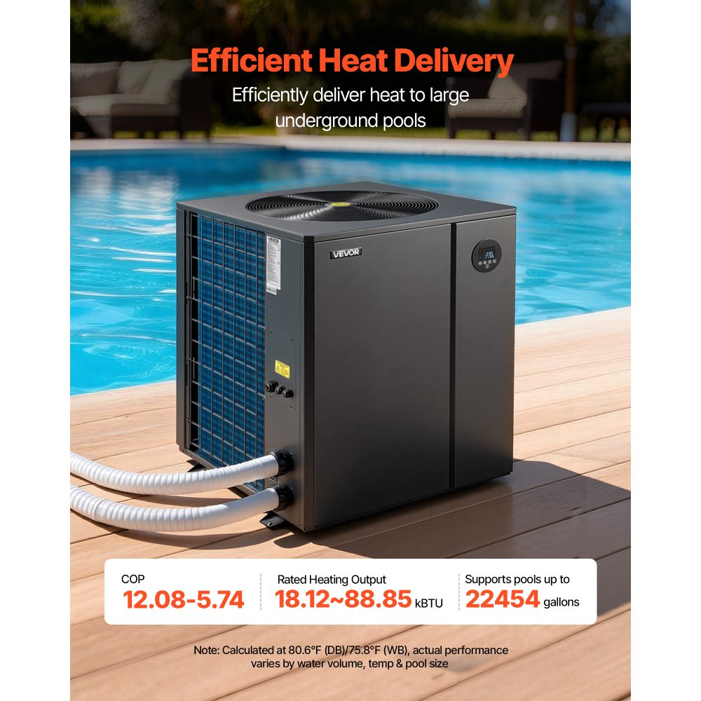 VEVOR Pool Heat Pump Max 88850 BTU, Electric Pool Heater for In-Ground Up to 22454 Gallons, All-DC Inverter Technology, WiFi & App Remote Control, Multiple Protection for Swimming Parties