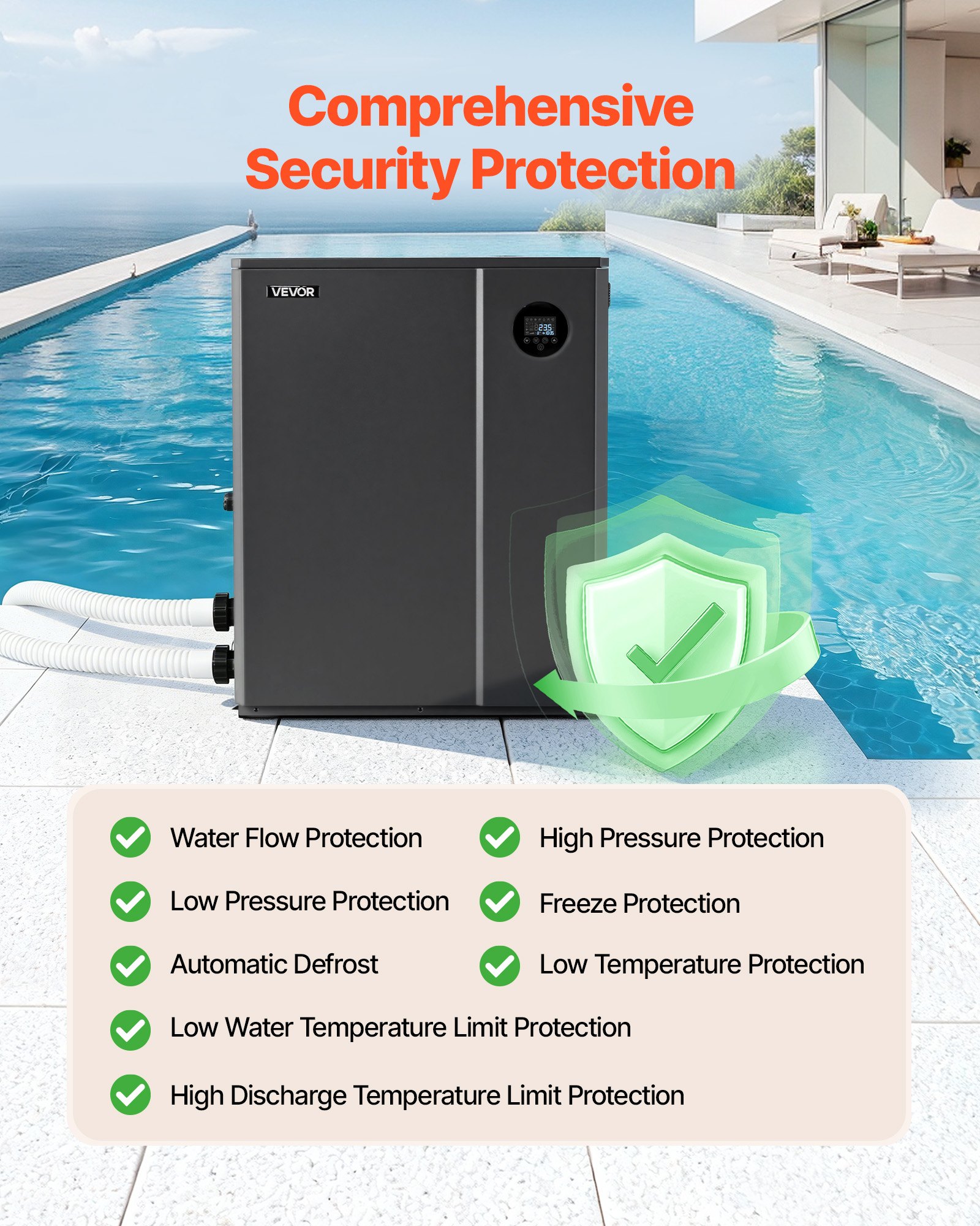 VEVOR Pool Heat Pump Max 88850 BTU, Electric Pool Heater for In-Ground Up to 22454 Gallons, All-DC Inverter Technology, WiFi & App Remote Control, Multiple Protection for Swimming Parties