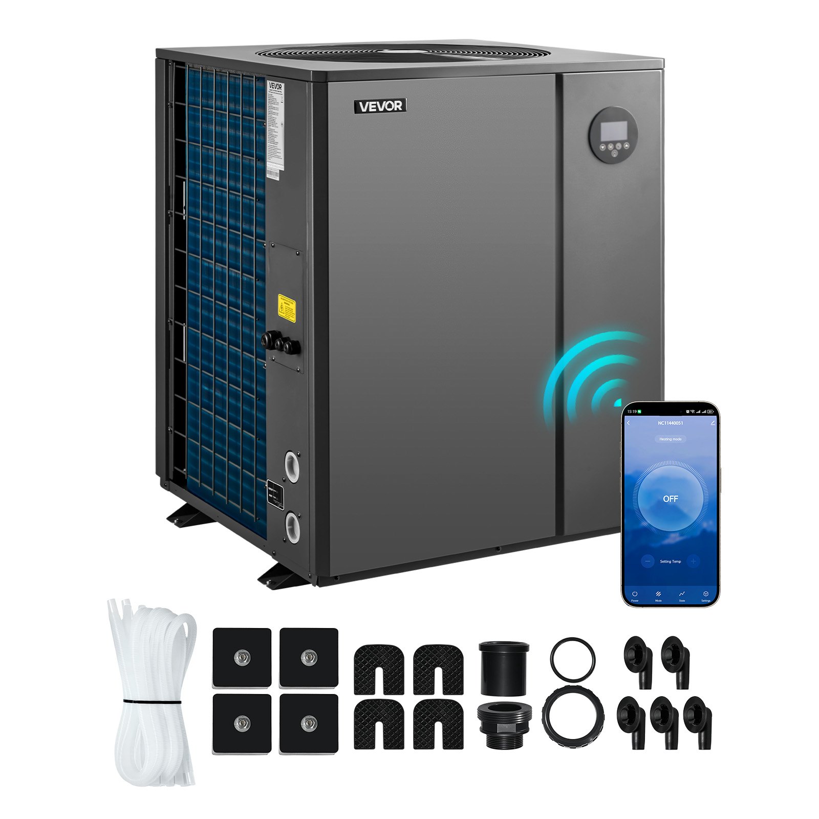 VEVOR Pool Heat Pump Max 104790 BTU, Electric Pool Heater for In-Ground Up to 27738 Gallons, All-DC Inverter Technology, WiFi & App Remote Control, Multiple Protection for Swimming Parties