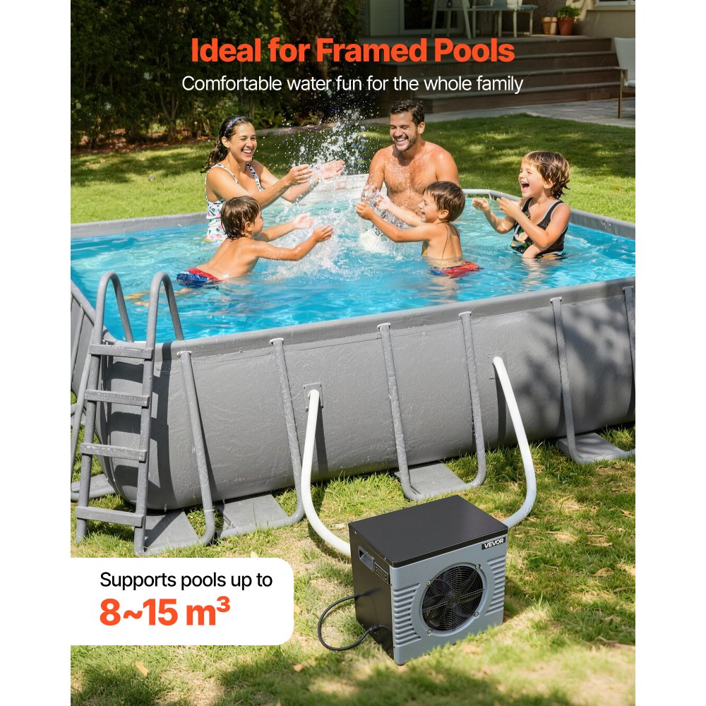 VEVOR 4160 W Pool Heat Pump, Electric Pool Heater for Above Ground Up to 15 m³, Max COP 5.14, Low Noise, GFCI Protection, 15-40 ℃ Heating Temperature for Swimming & Fitness, 220V 50Hz