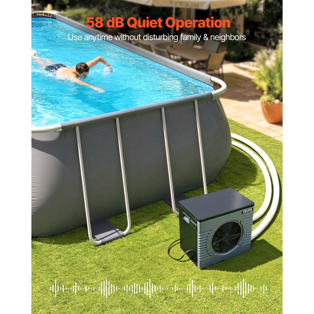 VEVOR 4160 W Pool Heat Pump, Electric Pool Heater for Above Ground Up to 15 m³, Max COP 5.14, Low Noise, GFCI Protection, 15-40 ℃ Heating Temperature for Swimming & Fitness, 220V 50Hz