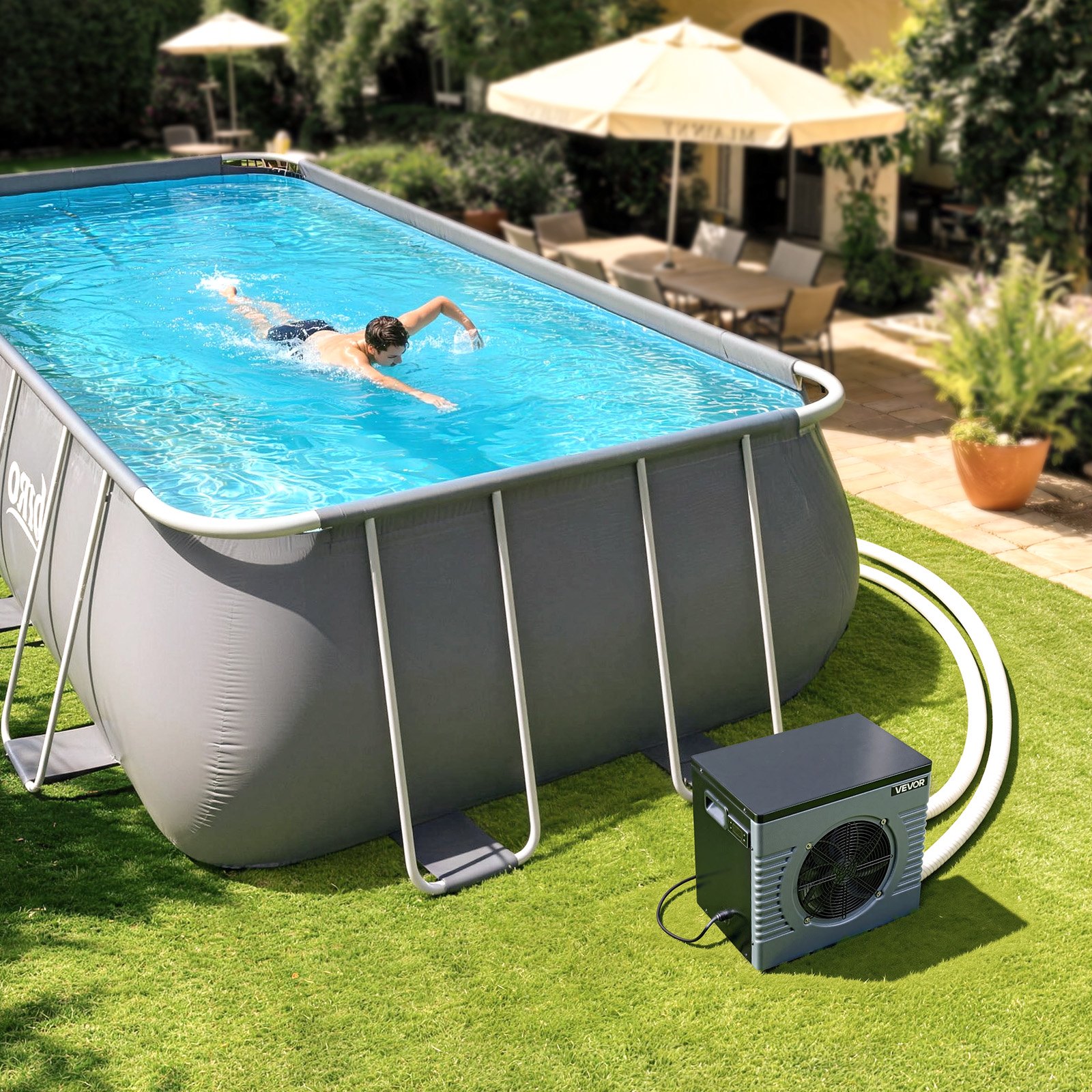 VEVOR 4160 W Pool Heat Pump, Electric Pool Heater for Above Ground Up to 15 m³, Max COP 5.14, Low Noise, GFCI Protection, 15-40 ℃ Heating Temperature for Swimming & Fitness, 220V 50Hz