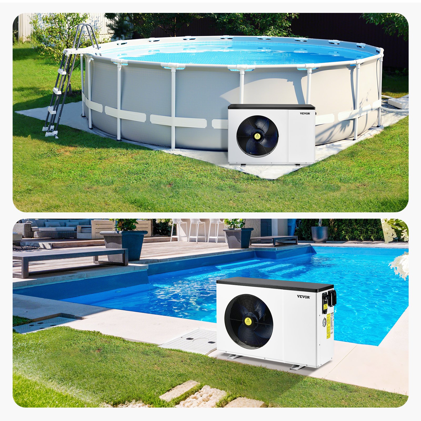 VEVOR Electric Pool Heat Pump, 2.51-11.38kW Heating Capacity, Energy-Saving Variable Frequency Pool Heaters for 25-50m³Above Ground Pools, Heating and Cooling Pool Water Heater AC220-240V 50Hz