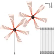 VEVOR Chimney Sweep Kit 33FT Length, Chimney Brush Kit with 10 Nylon Flexible Rods and 2 Brush Head, Rotary Chimney Cleaning Kit Driven by Drill, Chimney Brush Rod Kit for Cleaning Fireplace