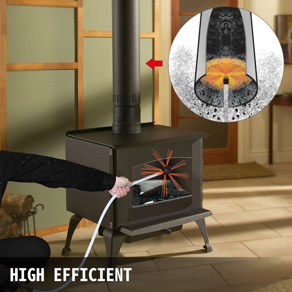 Limpiador de chimenea de 52,5 pies, kit de barrido, sistema de limpieza, varilla de cepillo rotatorio, chimenea de 16 m