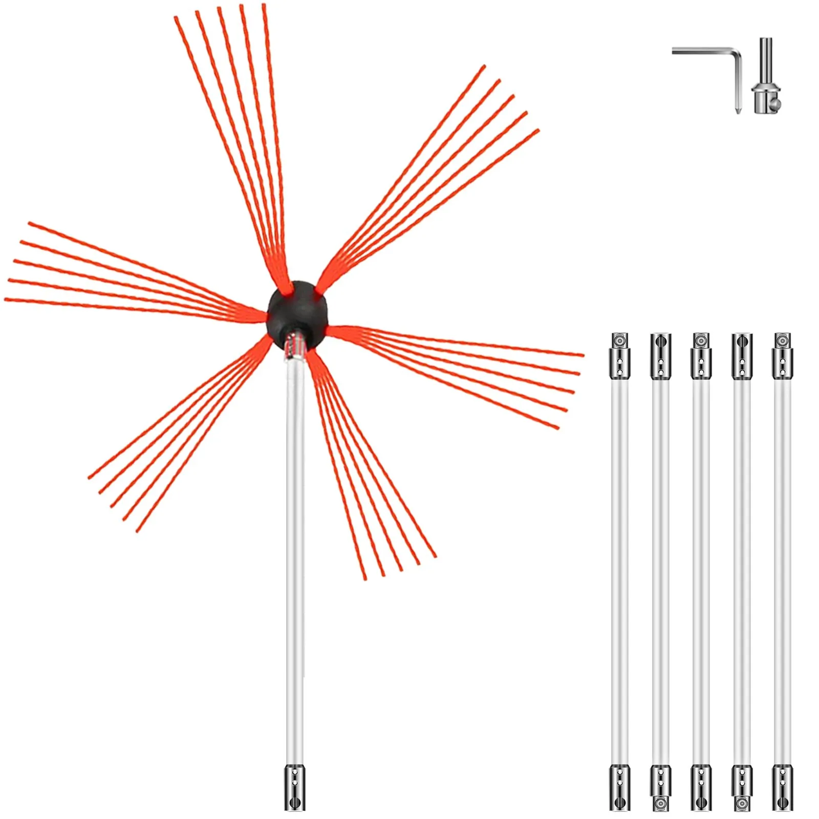 VEVOR chimney sweep kit with red nylon rods and extension poles.