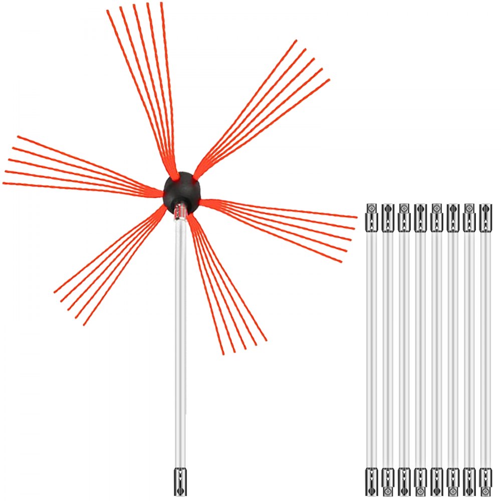 VEVOR chimney sweep kit with red bristles and multiple extension rods.