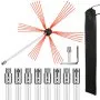 VEVOR chimney sweep kit with red bristle brush, rods, and storage bag.