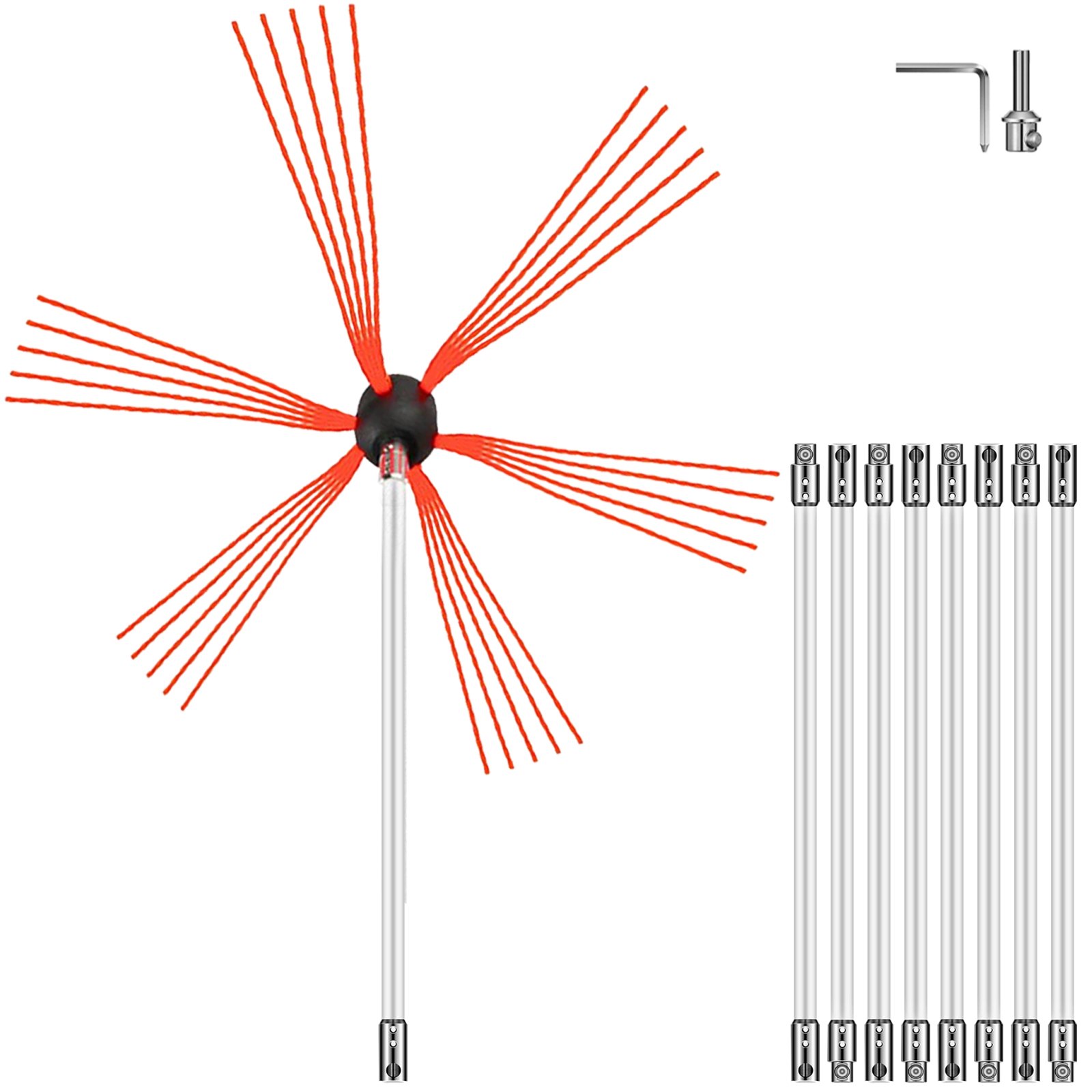VEVOR Chimney Sweep Kit 30FT Length, Chimney Brush Kit with 9 Nylon Flexible Rods, Rotary Chimney Cleaning Kit Driven by Drill, Chimney Cleaning Tool Kits for Sweeping Fireplace Flue