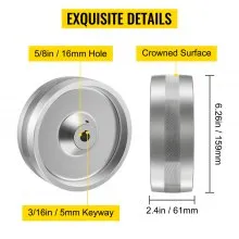 VEVOR Belt Grinder Drive Wheel, 6" Diameter 2" x 72" Knife Grinder Drive Wheel 5/8" Bore/Shaft, Aluminum Belt Grinder Wheel Crowned, for Knife Making Grinder Polishing & Belt Machine Woodworking DIY