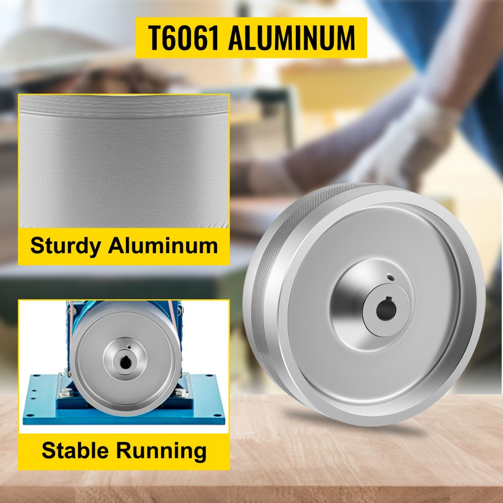 VEVOR Rueda de tracción para molinillo de correa de 7 pulgadas de diámetro, 2 x 72 pulgadas, rueda de tracción para molinillo de cuchillos de 5/8 pulgadas de diámetro/eje, rueda de molinillo de correa de aluminio coronada, para hacer cuchillos, molinillo, pulido y máquina de cinturón, carpintería, bricolaje