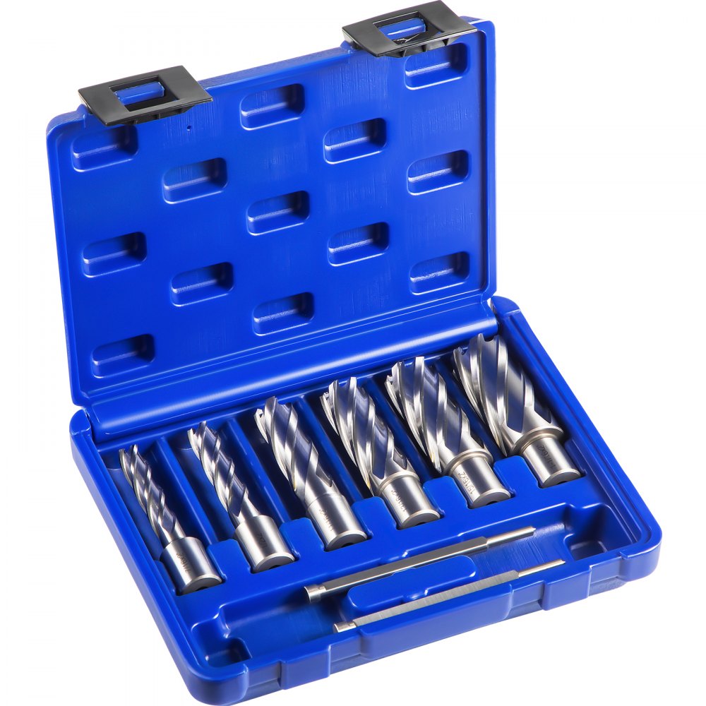 VEVOR Annular Cutter Set, 6 pcs 3/4\" Weldon Shank, 2\" Cutting Depth and Cutting Diameter from 7/16\" to 1-1/16\", 2 Pilot Pins & Strong Case for Using with Magnetic Drills, Silver
