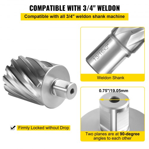 VEVOR Annular Cutter Set, 6 pcs 3/4" Weldon Shank, 2" Cutting Depth and Cutting Diameter from 1" to 2", 2 Pilot Pins & Strong Case for Using with Magnetic Drills, Silver