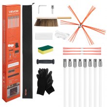 VEVOR Chimney Sweep Kit, 26 ft Maximum Extendable Length Chimney Brush, Chimneys Cleaning Kit with Bristle Replacements & Goggles, 90° Bendable Fireplace Cleaning Tool, for Square, Rectangle Chimneys