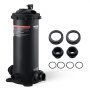 VEVOR pool filter with installation parts, including connectors, o-rings, and tightening caps.