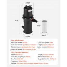 200 sq.ft² Cartridge Pool Filter Valve 9000 GPH Swimming Pool Filtration System