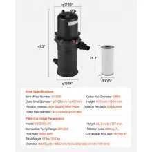 200 sq.ft² Cartridge Pool Filter Valve 9000 GPH Swimming Pool Filtration System