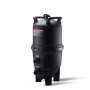 black VEVOR cartridge pool filter with labeled inlet and outlet valves, pressure gauge on top.