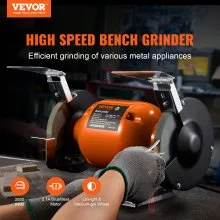 VEVOR Bench Grinder, 6 inch Single Speed Bench Grinder with 2.1A Brushless Motor 3550 RPM Table Grinder with 36/80-Grit Grinding Wheels for Grinding, Sharpening Application