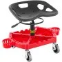 Taburete de garaje con ruedas VEVOR, capacidad de 136 kg, altura ajustable de 45 a 58 cm, ruedas giratorias de 360 grados (10 cm), bandeja grande para herramientas con dos portabotellas, para taller, taller mecánico, color rojo