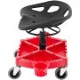 Taburete de garaje con ruedas VEVOR, capacidad de 136 kg, altura ajustable de 45 a 58 cm, ruedas giratorias de 360 grados (10 cm), bandeja grande para herramientas con dos portabotellas, para taller, taller mecánico, color rojo