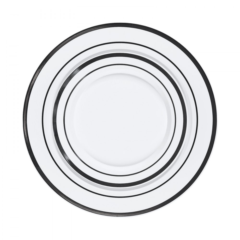 VEVOR Plastic Disposable Plates, 350 Pcs Plastic Dinnerware Set, Include 50 Dinner Plates, 50 Dessert Plates, 50 Pre-Rolled Napkins, 50 Forks, 50 Knives, 50 Spoons, and 50 Cups, for Party and Wedding