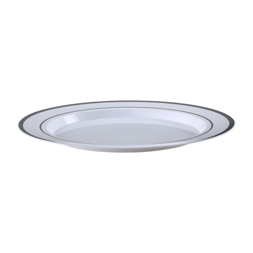 VEVOR Plastic Disposable Plates, 350 Pcs Plastic Dinnerware Set, Include 50 Dinner Plates, 50 Dessert Plates, 50 Pre-Rolled Napkins, 50 Forks, 50 Knives, 50 Spoons, and 50 Cups, for Party and Wedding