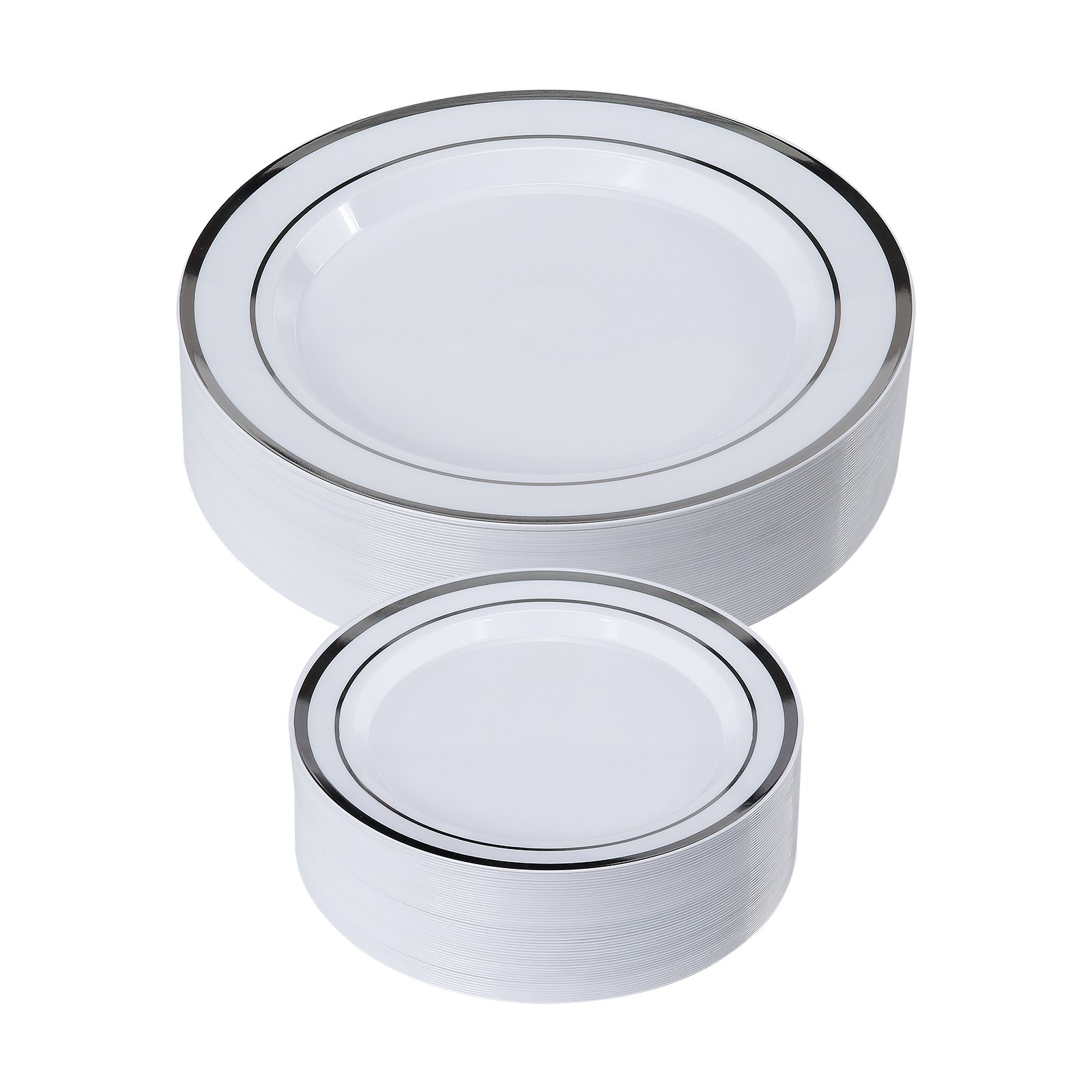 VEVOR Plastic Disposable Plates, 350 Pcs Plastic Dinnerware Set, Include 50 Dinner Plates, 50 Dessert Plates, 50 Pre-Rolled Napkins, 50 Forks, 50 Knives, 50 Spoons, and 50 Cups, for Party and Wedding