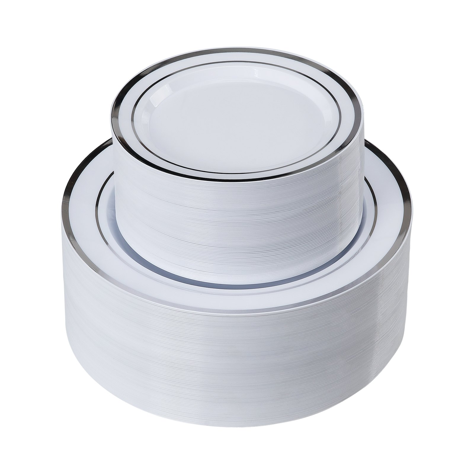 VEVOR Plastic Disposable Plates, 350 Pcs Plastic Dinnerware Set, Include 50 Dinner Plates, 50 Dessert Plates, 50 Pre-Rolled Napkins, 50 Forks, 50 Knives, 50 Spoons, and 50 Cups, for Party and Wedding