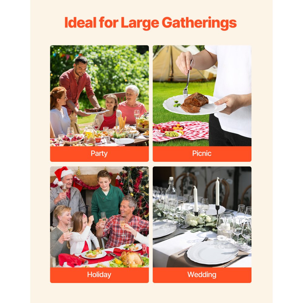 VEVOR Plastic Disposable Plates, 100 Pcs White Plastic Plates, Heavy Duty Plastic Plates with 50 Pcs 9.8 Inch Plastic Dinner Plates and 50 Pcs 7.5 Inch Plastic Dessert Plates, for Wedding and Party