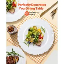 Platos desechables de plástico, 100 unidades, platos de plástico blancos resistentes para cenas y postres.