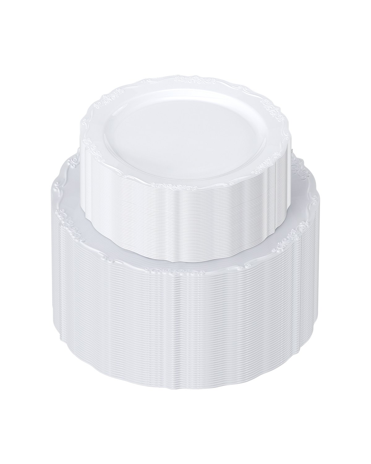 VEVOR Plastic Disposable Plates, 100 Pcs White Plastic Plates, Heavy Duty Plastic Plates with 50 Pcs 9.8 Inch Plastic Dinner Plates and 50 Pcs 7.5 Inch Plastic Dessert Plates, for Wedding and Party