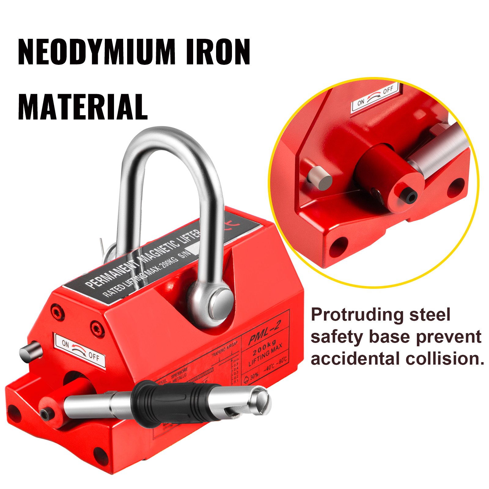 Vevormagnetic Lifter Lifting Magnet 440lb/200kg Magnet Crane Neodymium Iron